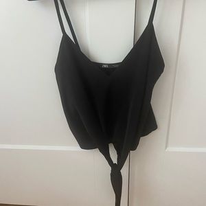 Black silky top with tie in front